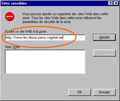 Ajout d’une URL aux « sites sensibles »