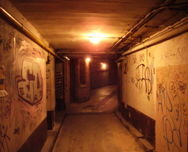 Couloir
                ( bis ) plafond bas — Paris — Remarquez comme l’angle
                de la vue modifie la sensation du lieu
            